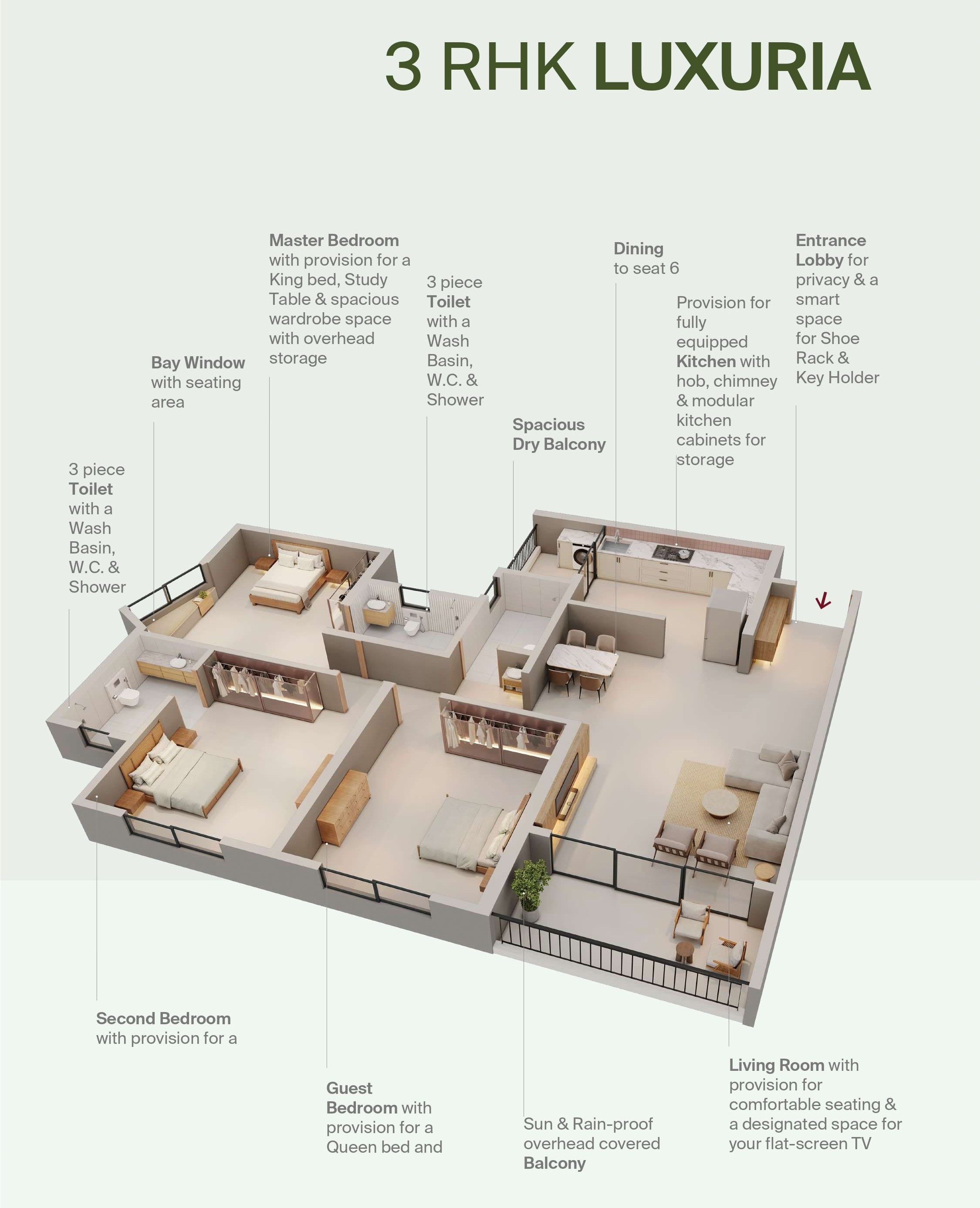 Luxury 3 BHK Floor Plan